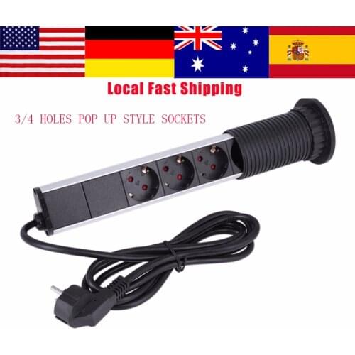 3/4 Holes 250V Pop Up Style Sockets Electrical Tensile Power Outlet Plug Socket For Worktop Desk Home Pull USB Table Top Socket