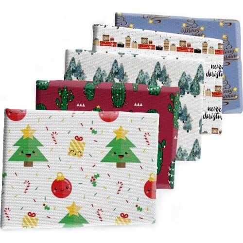 Christmas Tree Pattern Santa Claus Printed Bullet Textured Liverpool Patchwork Tissue Kids home textile 50*145cm