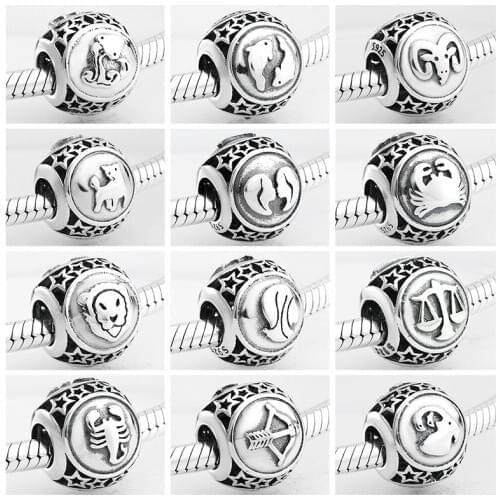 925 Sterling Silver fashion 12 Constellation Star Zodiac beads charms Fit Original JIUHAO Charm Bracelet Jewelry making