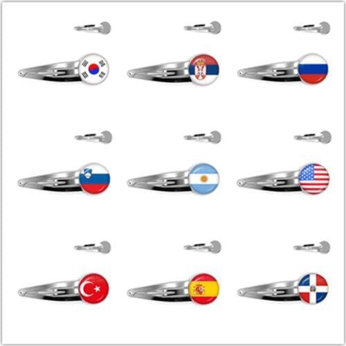 National Flag Glass Hairpins Korea,Serbia,Russia,Slovenia,Argentina,United States,Turkey,Spain,Dominica Hair Jewelry For Women