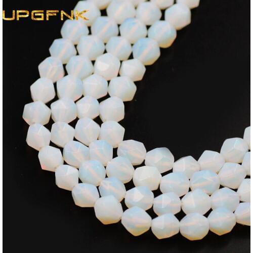 UPGFNK 8MM Natural Stone Faceted White Opal Loose Spacers beads for Jewelry making DIY bracelet necklace accessories 15'Strand