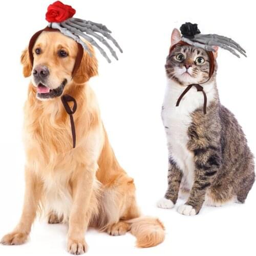 Funny Dog Cat Dress Up Headgear Dog Dress Up Supplies Halloween Headdress for Cats and Dogs Bone Hand Funny Flower Decoration