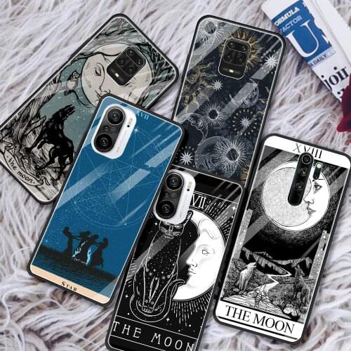 Tempered Glass for Xiaomi Redmi Note 9S 9 8 10 Pro 7 8T 9C 9A 8A K40 9T Bumper Luxury Phone Cover Shell Witches Moon Tarot Funda