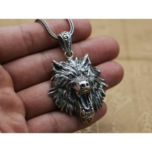 925 sterling Silver wolf head charm tag pendant Mens jewelry (without chain) A5034