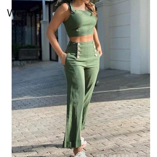 Wepbel Summer Women Pants Sets Casual Wear 2 Piece Sets Outfits Shorts Tops High Waist Pants Sets Button Flare Pants Camis Tops