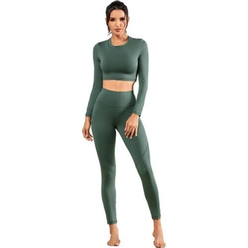 Women Sport Suit Yoga Set Gym Workout Clothes Long Sleeve Fitness Shirts Crop Top + High Waist Energy Leggings yoga Tracksuits
