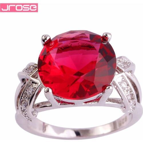JROSE Wholesale Charming Jewelry Created Pink Tourmaline & White CZ Silver Color Ring Size 6 7 8 9 10 11 12 13 Wedding Fashion
