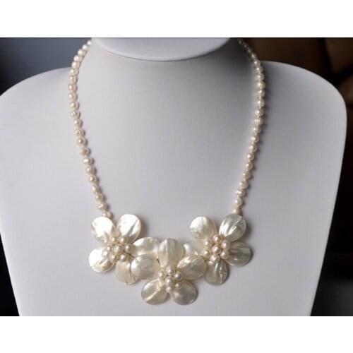 Wedding Woman Jewelry White Pearl Choker Necklace Exaggerate Handmade Pretty Flower Free Shipping
