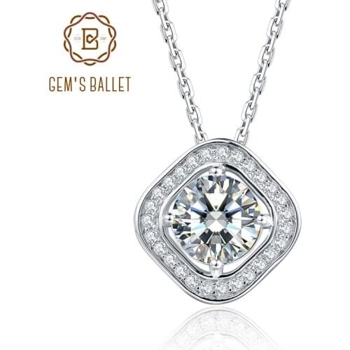 GEMS BALLET 925 Sterling Silver Luxury Necklace 1.0ct D Color VVS1Moissanite Diamond Pendant Necklace For Women Wedding Jewelry