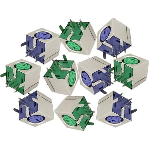 10Pcs/Lot Mini PS2 Female Socket Jack Connector Green/Purple PS-2 6PIN Square Jack Mouse Keyboard Plug Internet Connectors