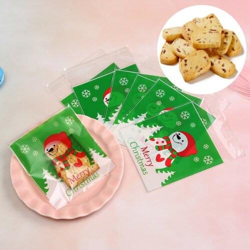 20Pcs Christmas Candy Cookie Gift Bags Plastic Self-adhesive Biscuits Snack Packaging Bags Xmas Party Decoration Favors