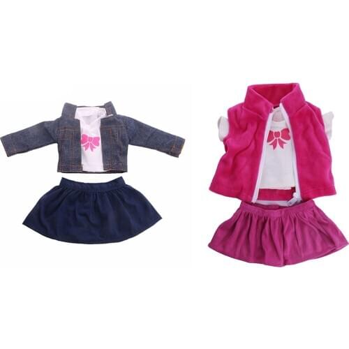 3pcs/set Casual Doll Clothes Set for 18 Inch Girl Doll T-Shirt Coat/Vest Skirt Set Doll Outfits