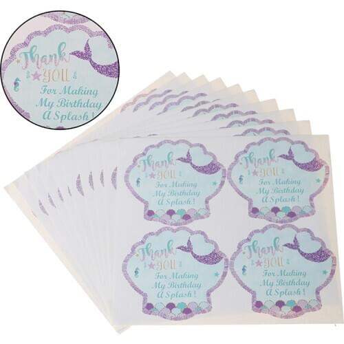 40pcs/pack Thank You Sea Shell Label Party Favors Mermaid Sticker Mermaid Party Birthday Party Decorations