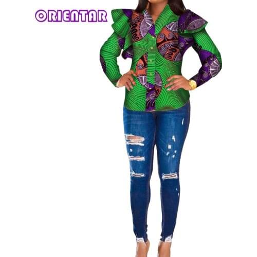 African Blouse Women Clothes Butterfly Sleeve Long Sleeve Shirt Bazin African Print Tops Blouse Lady African Clothing WY4700