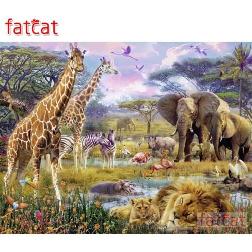 FATCAT Giraffe elephant 5d diy diamond painting cross stitch full square round drill diamond embroidery animals AE3124