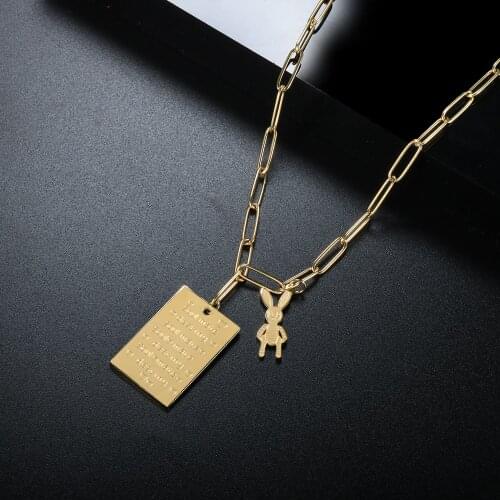 ZMFashion Love Letter Bunny Pendant Necklace Women Men Sweater Chain Simple Geometric Stainless Steel Long Link-Chains Jewelry