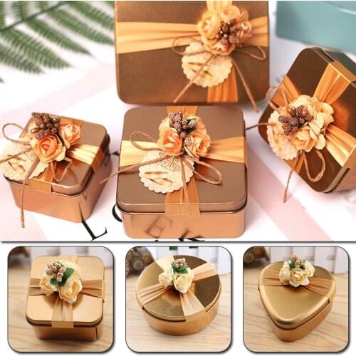 1pcs Party Storage Case Flower Decor Tinplate Gift Box Gold Candy Box Packaging Boxes Small Boxes Box Packaging