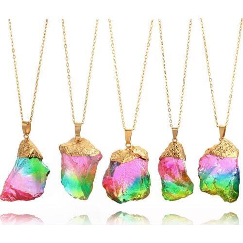 Color Necklace Natural Stone Seven Color Pendant Necklace Transparent Candy Color Rainbow Original Stone Necklace