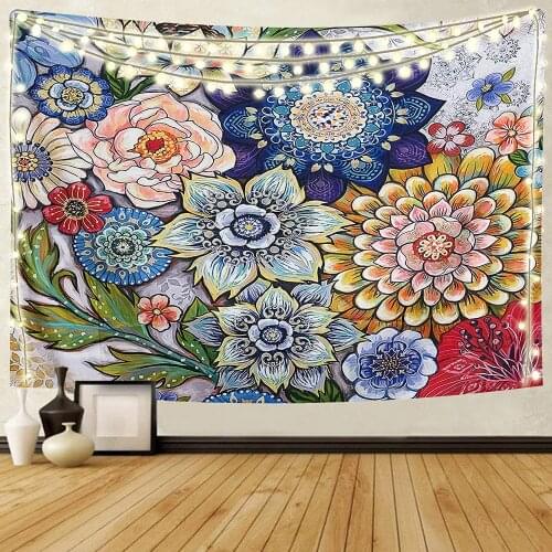 Colorful Flower Tapestry Bright Fabric Blossom Tapestry Wild Flowers Tapestry Wall Hanging Multi Color Tapestry for Living Room