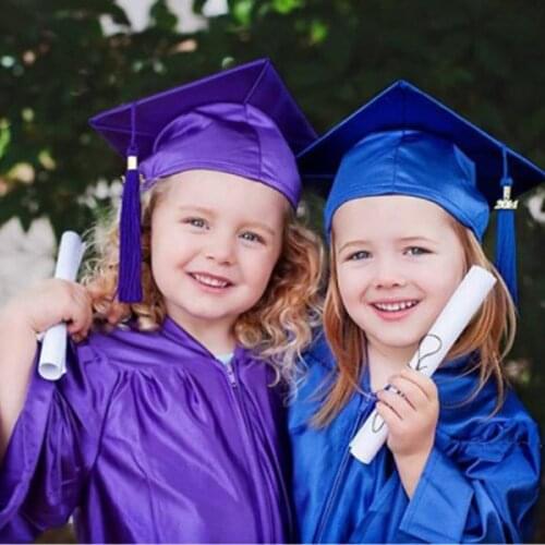 Childrens College Uniform Bachelor Kids Graduation Kindergarten Fancy School Unifrom Stage Performance Gown Hat Student Set