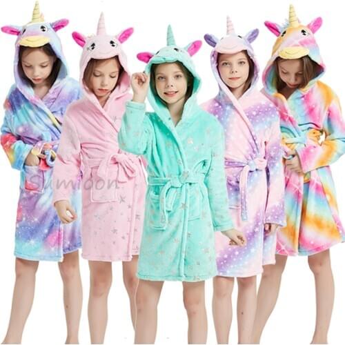 Unicorn Children Bath Robes Flannel Winter Kids Sleepwear Robe Infant Nightgown For Boys Girls Pajamas 11-3 Years Baby Clothes