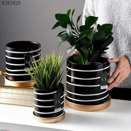 Household Countertop Flowerpot Plant Cactus Potted Modern Abstract Black and White Striped Ceramic Flowerpot Gardening Decor New