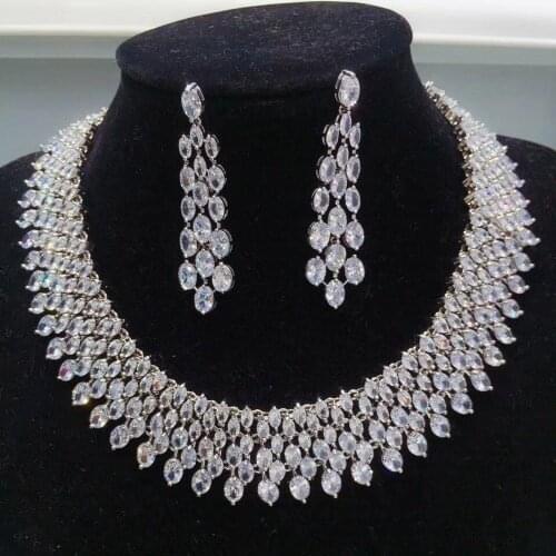 HIBRIDE New Arrivial AAA CZ Crystal Earring Necklace Sets Elegant Fashion Jewelry Set for Ladies Engagement Jewelry Gift N-1869