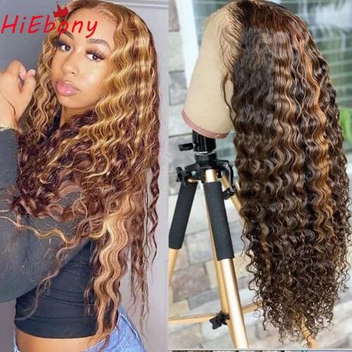 HiEbony HD transparent Human Hair Lace Front Wigs Deep Wave Preplucked 180% Full density 13x4 Glueless Lace Front Wigs on Sales