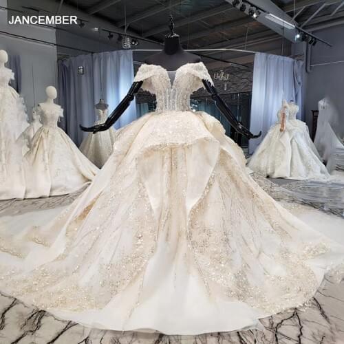 HTL1563 Luxury Vintage Sequined Champagne Lead yarn Wedding Dresses 2020 V-Neck Off The Shoulder Ball-Gowns Vestido Noiva