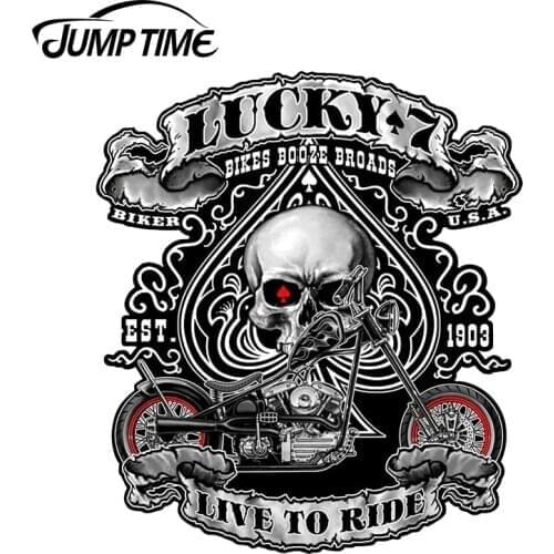 JumpTime 13cm x 11.6cm For Lucky 7 Skull Funny Car Sticker Window Bumper Decal Motorcycle Car Styling Vintage Graphics