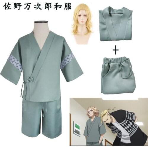 Anime Tokyo Revengers Sano Manjiro Anime Cosplay Costume Japanese Kimono Suits Japanese Mens Yukata Mikey Bathrobe Wig Costume