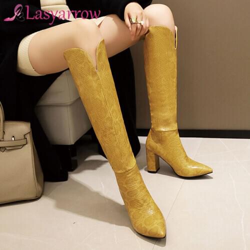 Lasyarrow 2020 black Western boots Cowboy boots for women High heels boots Ladies Autumn winter Long boot Knee-High boots