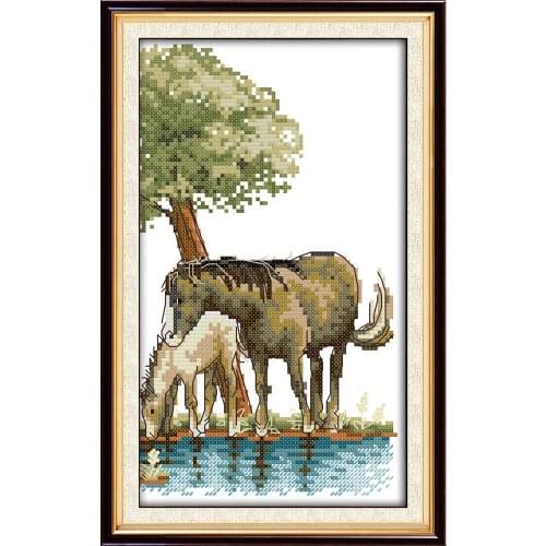Horse (4) cross stitch kit animal mother small picture aida 14st 11ct count canvas stitches embroidery DIY handmade needlework