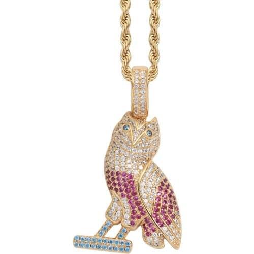 Hip Hop Cubic Zircon Owl Pendant Men Necklace High Quality Rock Chain Link Luxury Jewelry