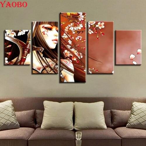 Multi-picture Combination DIY Diamond Painting 5 Panel Japanese women diamond Embroidery full Square/Round Drill Mosaic Decor