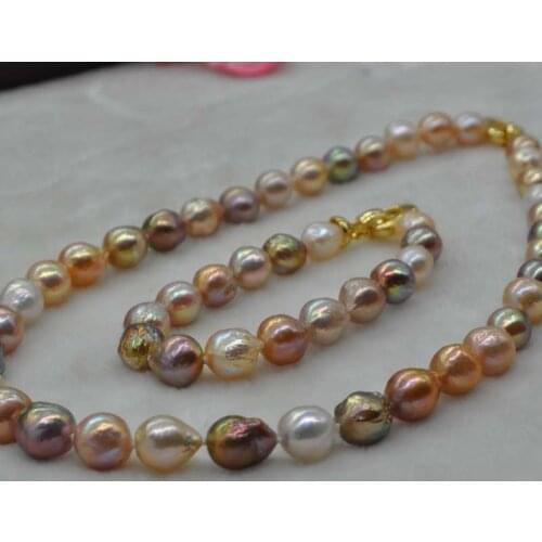 Gorgeous multicolors Kasumi FW pearl set necklace & bracelet 9-11mm