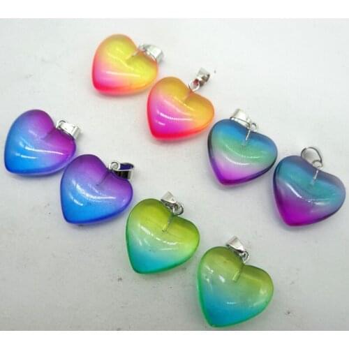 Natural stone Turquoises Quartz Crystal Titanium Crystal Heart-shaped pendant for diy Jewelry making necklace Accessories12PCS