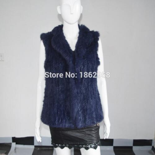 SJ303 New Arrival Factory Wholesale Dark Blue Thick Knit Top Quality Rabbit Fur Gilets