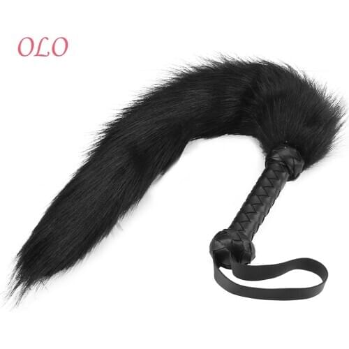 OLO Adult Games Fox Tail Whip Braided Handle Spanking Paddle Sex Whip Slave Roleplay Erotic Products Sex Toy for Man Woman