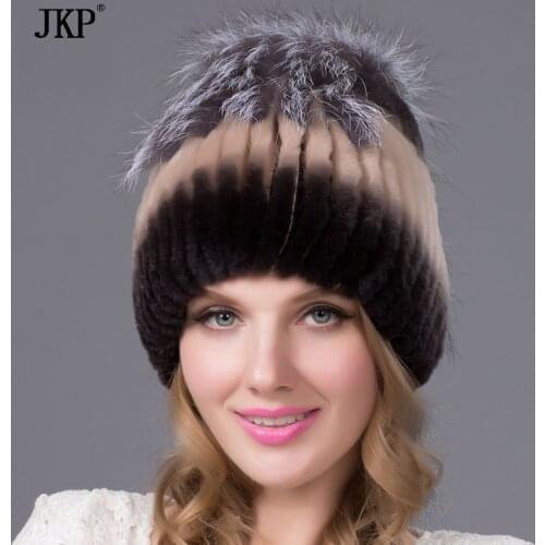 Autumn and winter rabbit fur knitted hat ear warm womens Rex ladies thick knit hat rabbit fur fox accessories head cap THY-18