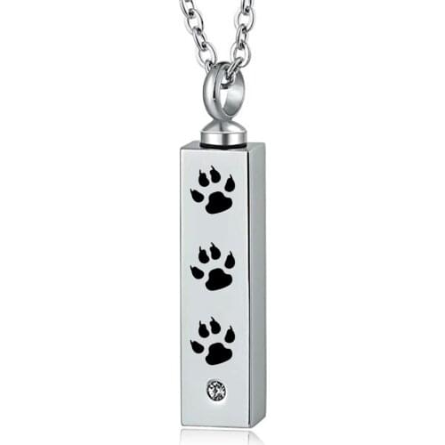 Cremation Pendant Bar Rectangle Black Pet Pendant Necklace Cat Paw print Memorial Keepsake Birthstone crystal Cremation Jewelry