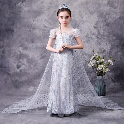 Ruifglasb Princess Elza dresses children Sequined Puff Sleeve Girls long dress Snow Queen 2 Fancy Fairy Princess Dress