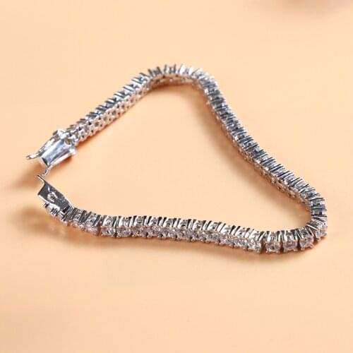 Platinum Plated 100% 925 sterling Silver 3mm Created Moissanite Diamond Tennis Bracelet for Women Wedding Fine Jewelry Wholesale