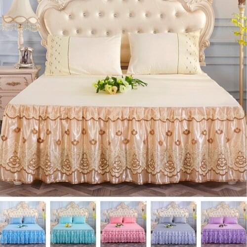 2020 Princess Bedding Solid Ruffled Bed Skirt Pillowcases Lace Bed Sheets Mattress Cover King Queen Full Twin Size Bed Cover