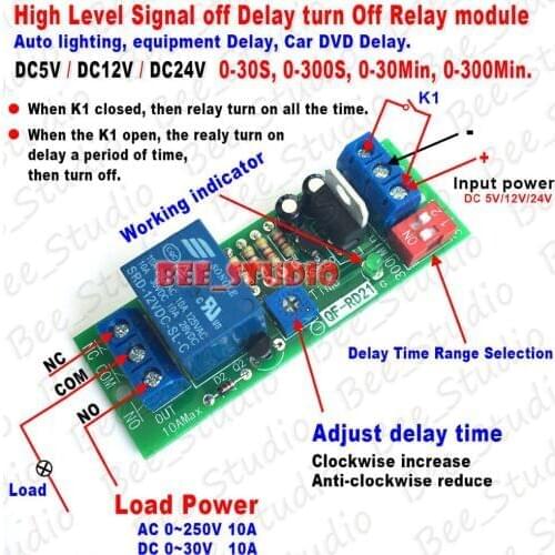 DC 5V 12V 24V High Signal Off Delay Turn Off / on Timer Relay Module Switch PLC Signal monitoring delay module