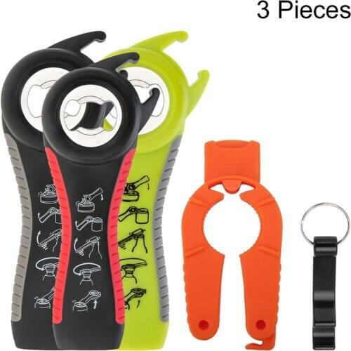 Premium 3pcs 5 In 1 Can Opener Kitchen Home Easy Grip Handle Bottle Openers Container Beer Wine Bottle Jar Lid Openers