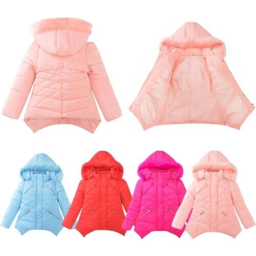 Teenager Girls Down Coat Winter Outerwear Clothes Children Warm Clothes Cotton-Padded Long Solid Fur Hooded Girls Jacket Coat