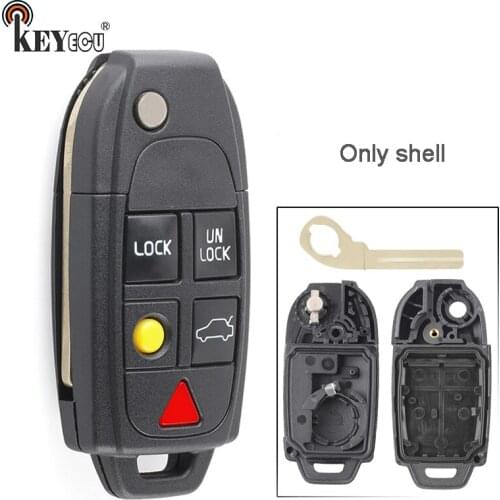 KEYECU for Volvo S4 S60 S80 V70 XC70 XC90 C30 V50 2003-2014 Replacement Flip Folding 4+1 5 Button Remote Car Key Shell Case Fob