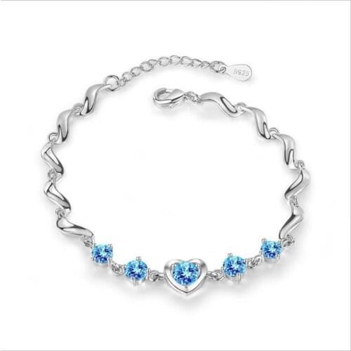 Luxury Crystal Pink Heart Bracelets For Women Jewelry Fashion 925 Silver Bracelet Girl Wedding Accessories Bangle Female Bijou