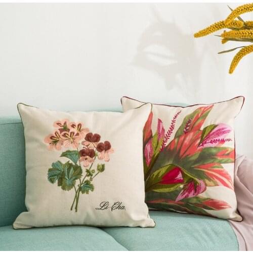 Luxury Flower Embroidery Cushion Cover Linen Decorative Pillows 45*45cm Pillowcase Cover Home Sofa Decoration